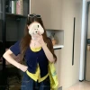 Two slimming short-sleeved T-shirts in contrasting colors for plus-size and chubby girls, a new summer fashion and slimming patchwork top for women Item Picture
